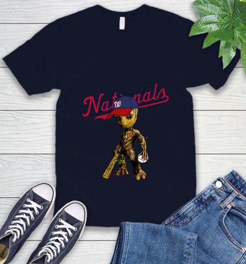 MLB Washington Nationals Groot Guardians Of The Galaxy Baseball V-Neck T-Shirt 3