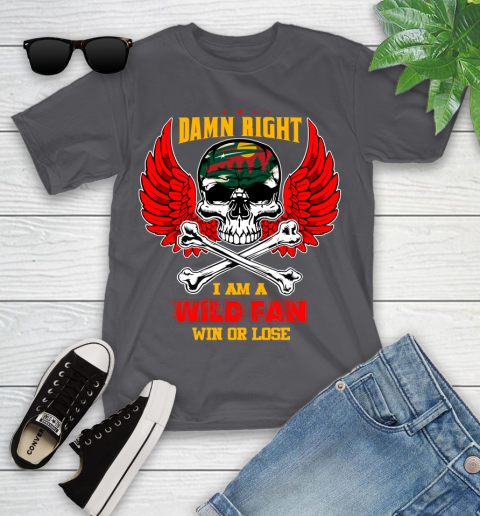 NHL Damn Right I Am A Minnesota Wild Win Or Lose Skull Hockey Sports Youth T-Shirt 6