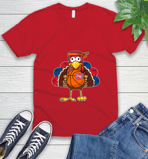 Detroit Pistons Turkey thanksgiving day V-Neck T-Shirt 7