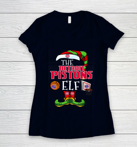 Detroit Pistons Christmas ELF Funny NBA Women's V-Neck T-Shirt 2