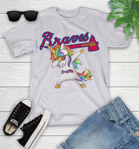 Atlanta Braves MLB Baseball Funny Unicorn Dabbing Sports Youth T-Shirt 4