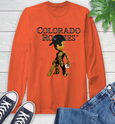 MLB Colorado Rockies Groot Guardians Of The Galaxy Baseball Long Sleeve T-Shirt 5