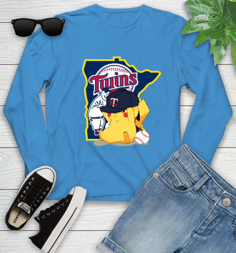 MLB Pikachu Baseball Sports Minnesota Twins Youth Long Sleeve 7