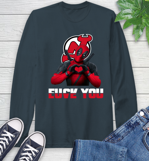 NHL New Jersey Devils Deadpool Love You Fuck You Hockey Sports Long Sleeve T-Shirt 9