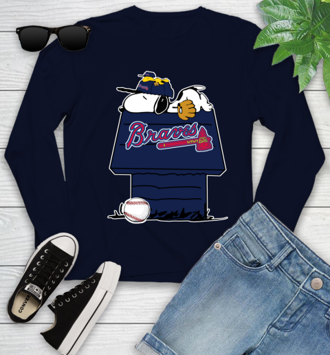 MLB Atlanta Braves Snoopy Woodstock The Peanuts Movie Baseball T Shirt Youth Long Sleeve 3