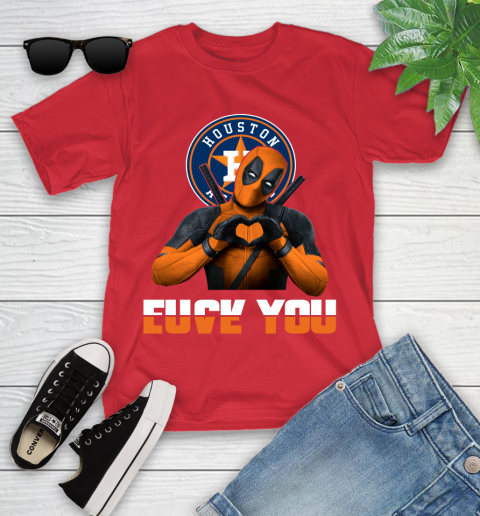 MLB Houston Astros Deadpool Love You Fuck You Baseball Sports Youth T-Shirt 13