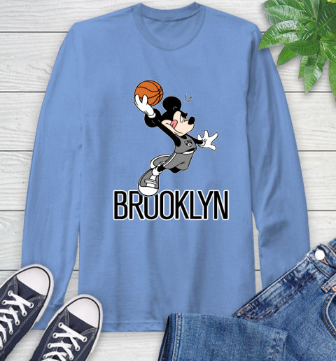 NBA Basketball Brooklyn Nets Cheerful Mickey Mouse Shirt Long Sleeve T-Shirt 12