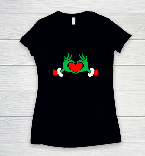 Funny Elf With Cute Heart Hands Style Christmas Costumes Women's V-Neck T-Shirt