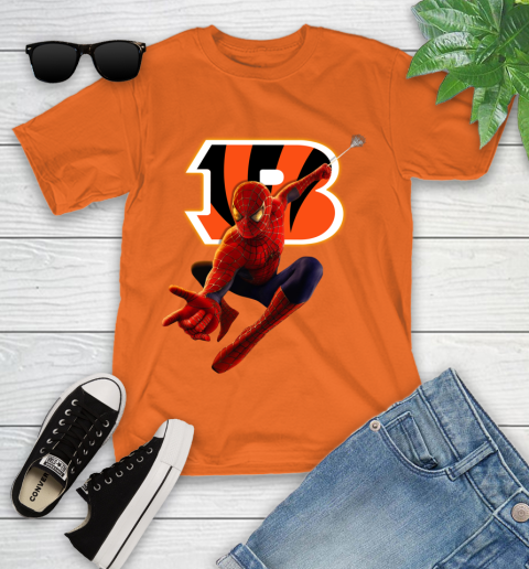 NFL Spider Man Avengers Endgame Football Cincinnati Bengals Youth T-Shirt 7