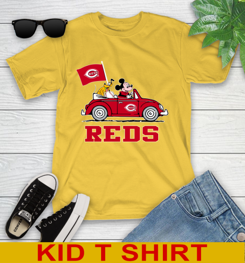 MLB Baseball Cincinnati Reds Pluto Mickey Driving Disney Shirt Youth T-Shirt 8