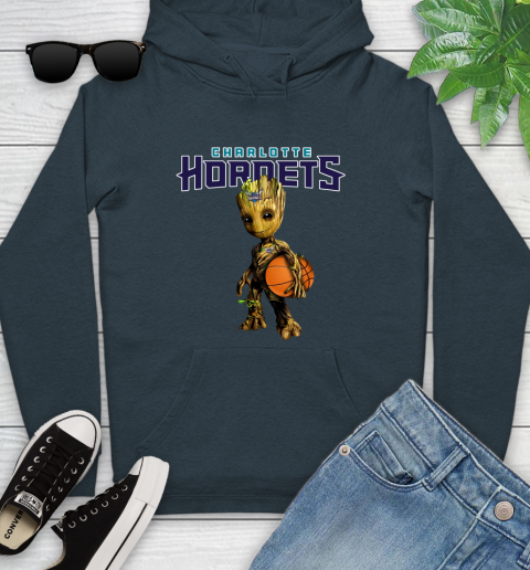 Charlotte Hornets NBA Basketball Groot Marvel Guardians Of The Galaxy Youth Hoodie 8
