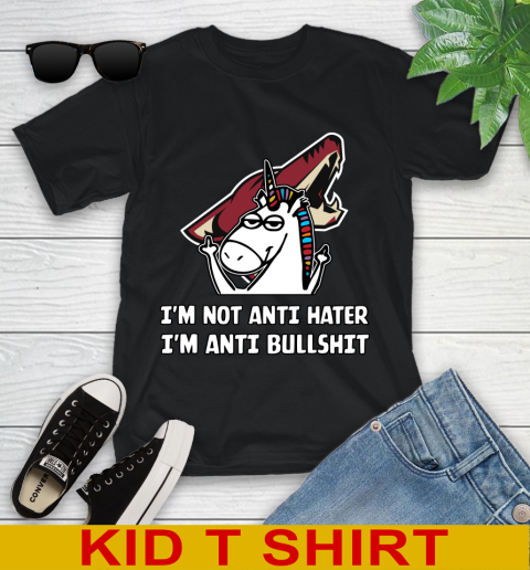 Arizona Coyotes NHL Hockey Unicorn I'm Not Anti Hater I'm Anti Bullshit Youth T-Shirt 2