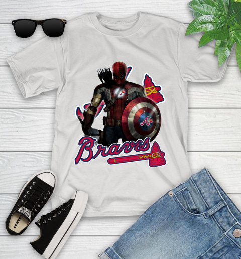 MLB Captain America Thor Spider Man Hawkeye Avengers Endgame Baseball Atlanta Braves Youth T-Shirt