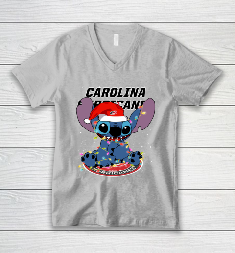 Carolina Hurricanes NHL Hockey noel stitch Christmas V-Neck T-Shirt 2