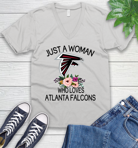 NFL Just A Woman Who Loves Atlanta Falcons Football Sports V-Neck T-Shirt