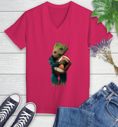 NFL Groot Guardians Of The Galaxy Football Sports Carolina Panthers Women's V-Neck T-Shirt 9