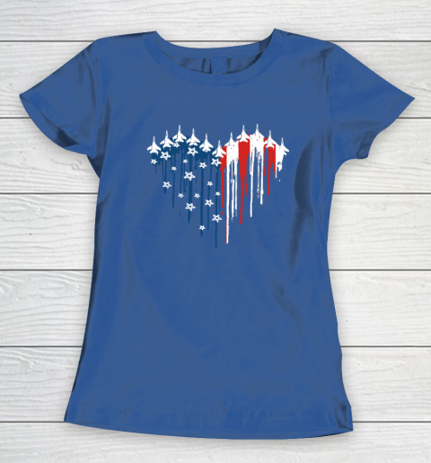 Retro Fighter Jet Airplane American Flag Heart 4th Of July Women's T-Shirt 6