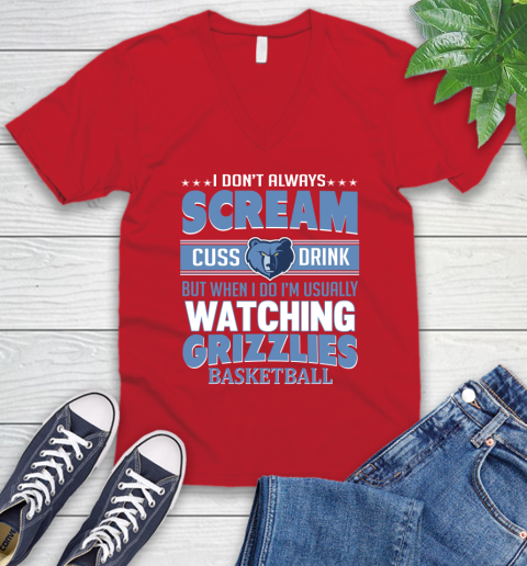 Memphis Grizzlies NBA Basketball I Scream Cuss Drink When I'm Watching My Team V-Neck T-Shirt 6