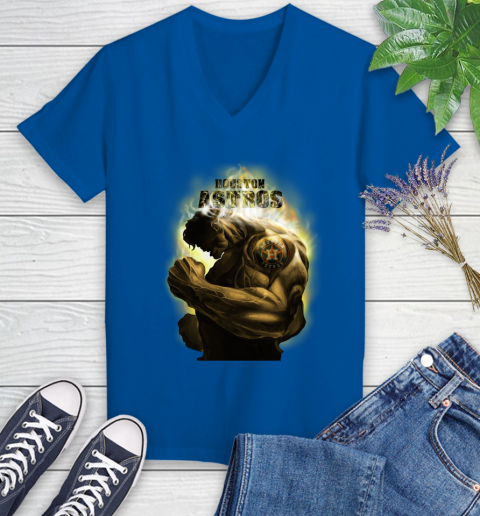 Houston Astros MLB Baseball Hulk Marvel Avengers Sports Women's V-Neck T-Shirt 10