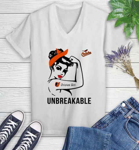 MLB Baltimore Orioles Girl Unbreakable Baseball Sports Women's V-Neck T-Shirt