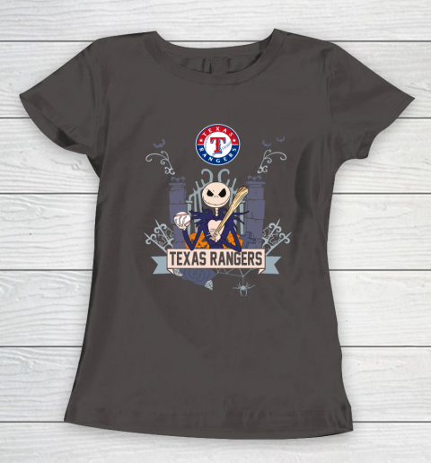 MLB Texas Rangers Baseball Jack Skellington Halloween Women's T-Shirt 7