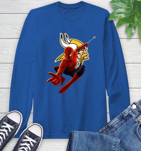 NFL Spider Man Avengers Endgame Football Minnesota Vikings Long Sleeve T-Shirt 9
