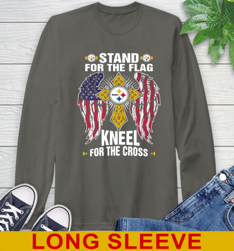 NFL Football Pittsburgh Steelers Stand For Flag Kneel For The Cross Shirt Long Sleeve T-Shirt 10
