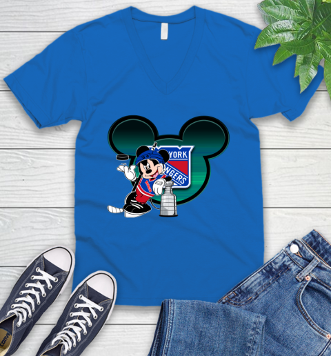 NHL New York Rangers Stanley Cup Mickey Mouse Disney Hockey T Shirt V-Neck T-Shirt 6