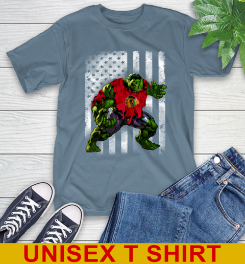 Chicago Blackhawks Hulk Marvel Avengers NHL Hockey American Flag T-Shirt 8