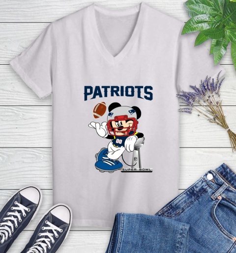 NFL New England Patriots Mickey Mouse Disney Super Bowl Football T Shirt Women's V-Neck T-Shirt