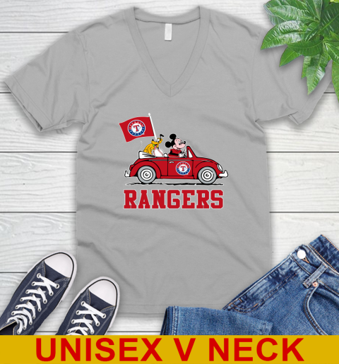 MLB Baseball Texas Rangers Pluto Mickey Driving Disney Shirt V-Neck T-Shirt 4
