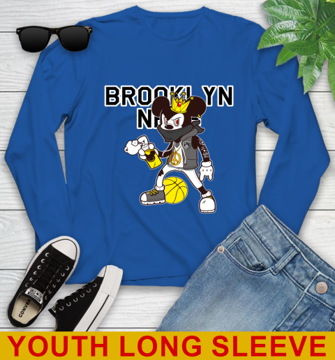 Brooklyn Nets NBA Basketball Mickey Peace Sign Sports Youth Long Sleeve 10