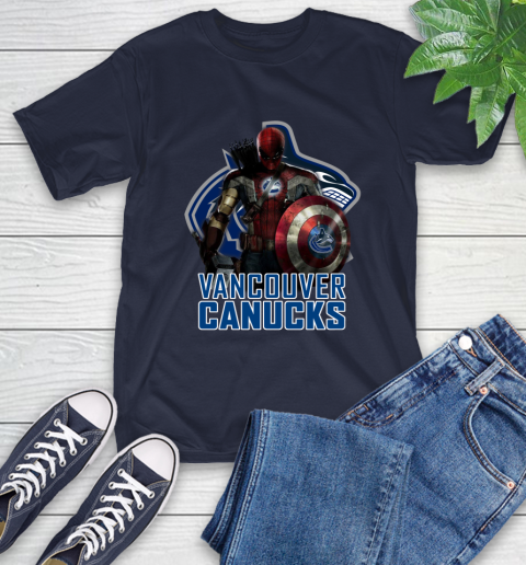 NHL Captain America Thor Spider Man Hawkeye Avengers Endgame Hockey Vancouver Canucks T-Shirt 4