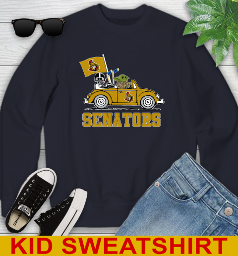 NHL Hockey Ottawa Senators Darth Vader Baby Yoda Driving Star Wars Shirt Youth Sweatshirt 3