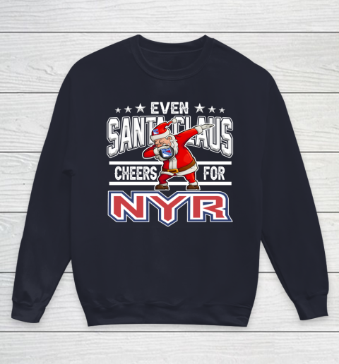New York Rangers Even Santa Claus Cheers For Christmas NHL Youth Sweatshirt 2