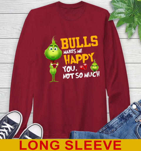 NBA Chicago Bulls Makes Me Happy You Not So Much Grinch Basketball Sports Long Sleeve T-Shirt 9