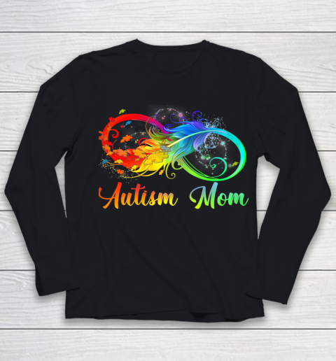 Womens Tu Autism Mom Colorful Feather Autism Awareness Support Youth Long Sleeve
