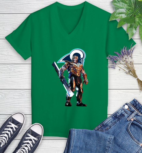 NFL Thanos Gauntlet Avengers Endgame Football Los Angeles Rams Women's V-Neck T-Shirt 5
