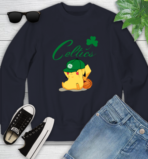 NBA Pikachu Basketball Sports Boston Celtics Youth Sweatshirt 3