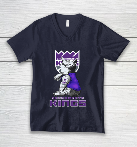 NBA Basketball My Cat Loves Sacramento Kings V-Neck T-Shirt 2