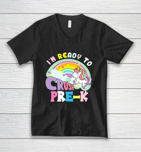 Back to school shirt ready to crush pre K unicorn V-Neck T-Shirt
