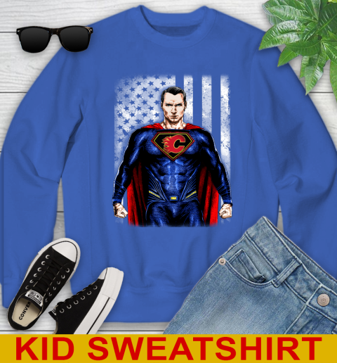 NHL Hockey Calgary Flames Superman DC Shirt Youth Sweatshirt 6