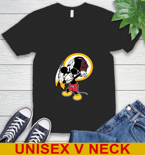 Washington Redskins NFL Football Dabbing Mickey Disney Sports V-Neck T-Shirt 2