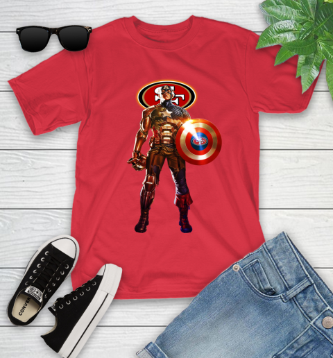 NFL Captain America Marvel Avengers Endgame Football Sports San Francisco 49ers Youth T-Shirt 10