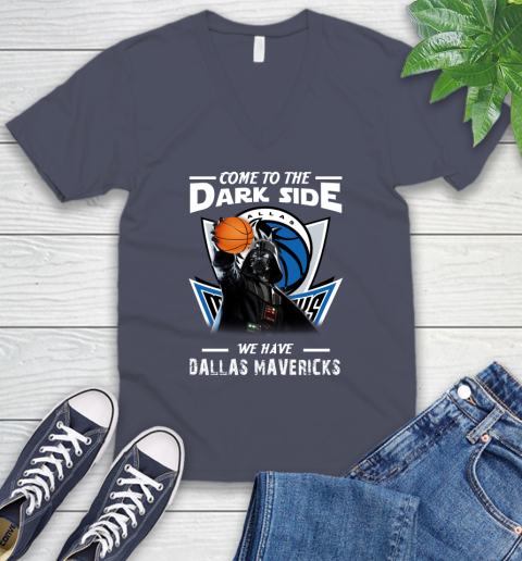 NBA Come To The Dark Side We Have Dallas Mavericks Star Wars Darth Vader Basketball V-Neck T-Shirt 7