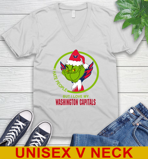 Washington Capitals NHL Christmas Grinch I Hate People But I Love My Favorite Hockey Team V-Neck T-Shirt