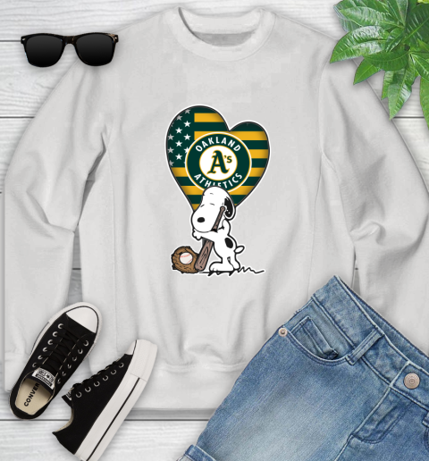 Oakland Athletics MLB Baseball The Peanuts Movie Adorable Snoopy Youth Sweatshirt