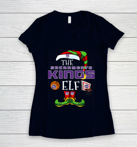 Sacramento Kings Christmas ELF Funny NBA Women's V-Neck T-Shirt 2