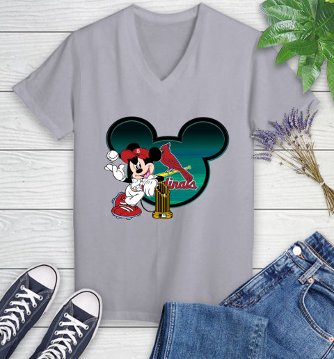 MLB St.Louis Cardinals The Commissioner's Trophy Mickey Mouse Disney Women's V-Neck T-Shirt 4