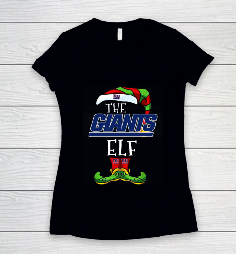 New York Giants Christmas ELF Funny NFL Women's V-Neck T-Shirt